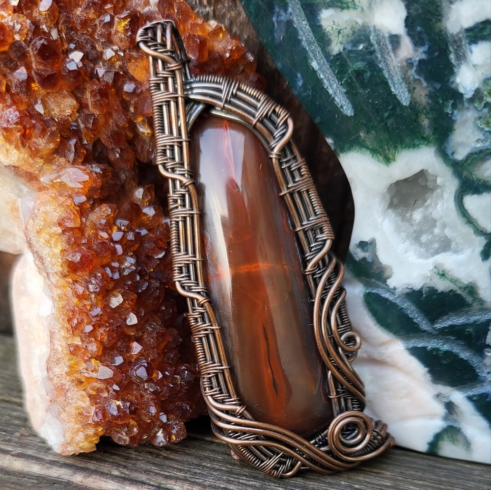 Handcrafted Copper Pendant Designer Red Agate Centerpiece